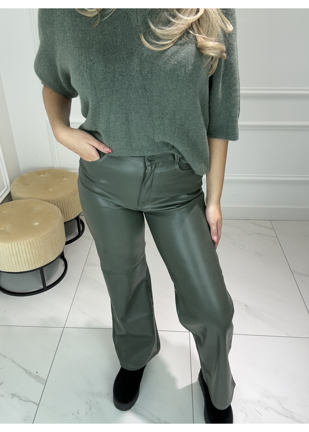 You Bet On It Leather Pants Army 8351-3 Size XS